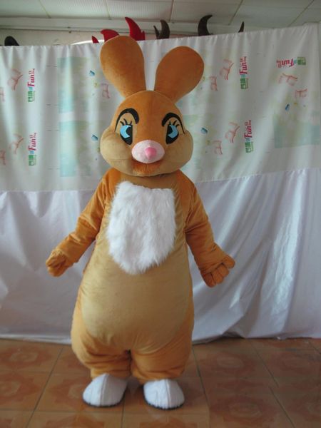 Costumes de mascotte de joli lapin marron Thème animé grandes oreilles gros lapin de lièvre Cospaly personnage de mascotte de dessin animé Costume de fête de carnaval d'Halloween