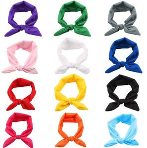 Mooie Bunny Ear Hoofdband Sjaal effen kleur Baby Bowknot Hair Head Band Cotton Bows elastische Knoop Hoofdband konijn oor hoofdbanden haaraccessoires