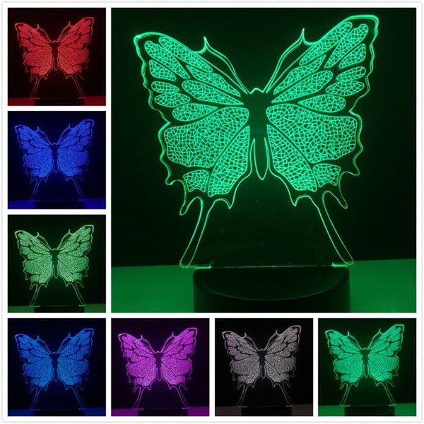 Joli papillon 3D Illusion LED veilleuses colorées lampe de Table cadeaux noël décor à la maison luminaires acryliques # R21