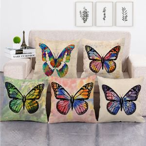 Beau papillon imprimé coussin couvre la maison oreillers décoratifs cas 45x45cm lin siège arrière literie décor papillon taie d'oreiller T500833