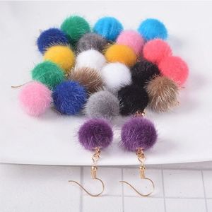 Mooie snoepkleur faux bont bal bengelen oorbellen voor vrouwen schattige zachte pompom oor haak drop oorr earring sieraden meisjes kerstnieuwjaar cadeau