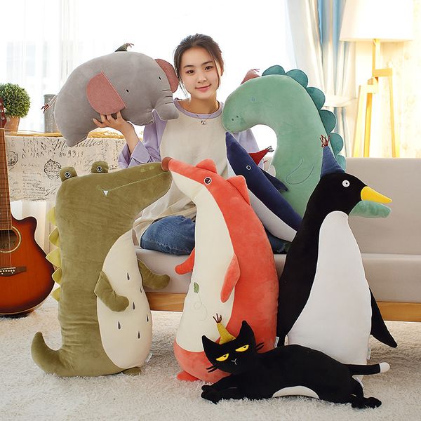 Encantador juguete de peluche de dibujos animados, dinosaurio, gato, perro, ballena, elefante, zorro, muñeca, almohada de refuerzo, para fiesta, regalo de cumpleaños para niños, coleccionismo, decoración del hogar