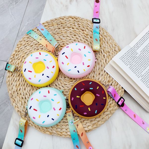 Precioso bolso de Donut de arcoíris de dibujos animados, bolso cruzado de silicona para niñas, monedero de donut, 7 estilos al por mayor