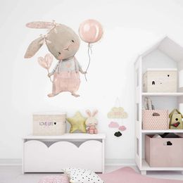 Belle dessin animé Souriant des autocollants muraux de lapin pour enfants Ballon Ballon Bunny Wall Secrals Home Decoration