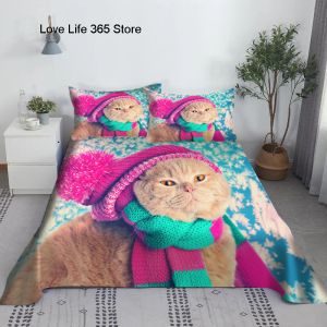 Mooie kattenbed set set digitale print polyester platte deksel met kussensloop print beddengoed enkele dubbele koningin king size