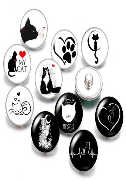 Bouloutt Cat Love Pet Strand 18 mm boutons instantanés 10pcs Round Po Glass265K6105345