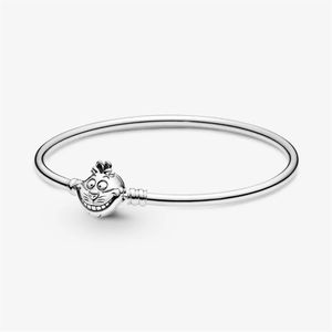 Lovely Cat's Face Clasp Moments Bangle High Polish 100% 925 Sterling Silver Bracelet Fashion Jewelry Making for Women Gifts299R