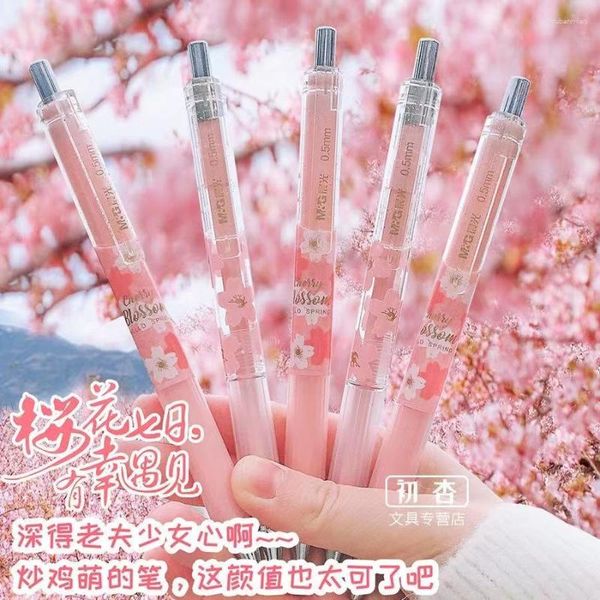 Belle Cherry Blossom Girls Pink Gel stylo Set 0,5 mm Ballpoint Black Color Ink pour les fournitures d'écriture d'écriture