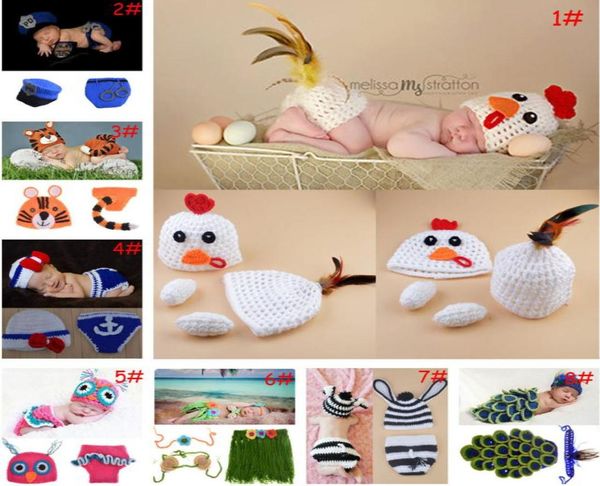 Encantador diseño animal de crochet accesorios para bebés crochet recién nacido pantalones de sombrero de bebé juego de animal infantil tejido