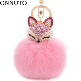 Mooie Crystal Faux Fur Sleutelhangers Vrouwen Trinkets Ophanging Op Tassen Auto Sleutelhanger Keyrings Toy Gifts 7C0394