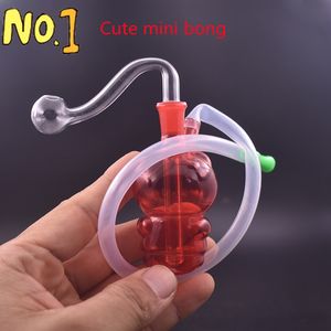 Belle mignonne mini conduite d'eau en verre narguilé Bongs avec tube en silicone embout rond filtre pointe barboteur Dab brûleur à huile tuyaux de plate-forme