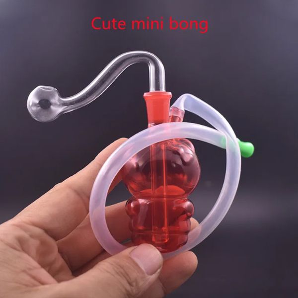 Belle mignon mini-hydraule en verre pipe narguilé bongs avec tube en silicone et porte-parole de filtre rond pour fumer des tuyaux