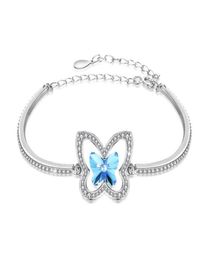 Belle bracelet conçu Sterling Silver Butterfly Port Invisible Setting Mosaic Sky Blue Crystal Bracelet Femmes Christmas Gift7695438