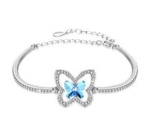 Patrillo de mariposa de plata esterlina de brazalete de diseño encantador Mosaico Mosaico Cielo Blue Crystal Pulsera Mujeres Regalo de Navidad 1540175