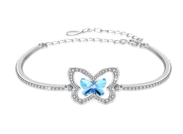 Pulsera de diseño encantador Patrón de mariposa de plata esterlina Ajuste invisible Mosaico Pulsera de cristal azul cielo Regalo de Navidad para mujer 2079936
