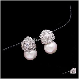 Bouloues boucles d'oreilles en perles de fleurs de zircon diamant zircon pour les filles de la mode de mode 925 Silver Post C6ST J74SA