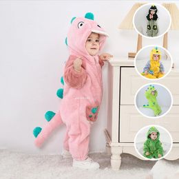 Mooie dinosaurus geboren babymeisje kleding bodysuit pluche zachte warme peuter jumpsuit Halloween Kid baby pyjama overalls rits 240110