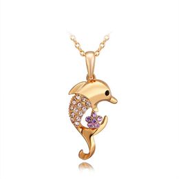 Belle chaîne pendentif dauphin en or jaune 18 carats, symbole d'amour rempli, bijoux à la mode, collier pendentif pour femmes, cadeau 3007