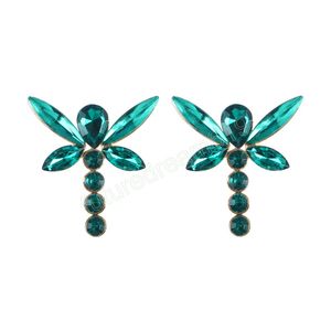 Boucles d'oreilles en strass en forme de libellule pour femmes, bijoux de déclaration en cristal scintillant, vente en gros