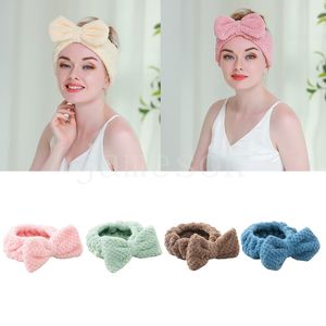 Mooie Elastische Coral Fleece Haarband Facial Hoofdbanden Pluche Grote Bows Soft Head Wrap Voor Douche Schoonheid Huidverzorging Hoofdband DE223