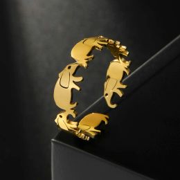 Precioso anillo abierto de elefante para mujer, anillos ajustables de Color oro amarillo de 14k, regalo de joyería Animal bonito a la moda 2024