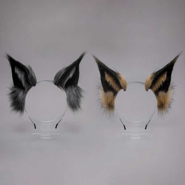 Encantadora falsa piel lobo orejas diadema realista peludo esponjoso animal cabello aro lolita anime mascarada cosplay disfraz