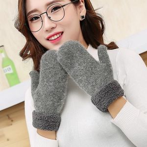 Cinq doigts gants belles femelles tricot hiver tricot tricot plus épais en cachemire velours chaud noir dames mignonnes femmes sans doigts femmes mitatens1