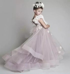 Belles robes de filles de fleurs en tulle à volants fleurs faites à la main robes de soirée pour filles robes de concours de fille à une épaule robes de bal de mariage