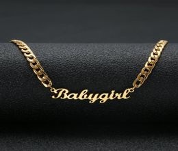 Schönes Geschenk Goldfarbe Babygirl Namenskette Edelstahl Typenschild Halsband Handschrift Unterschrift Halskette für Mädchen1703482