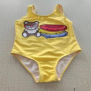 Lovely Girls Brand Yellow One-Pieces Swimsuit Letters Printed Kids Trajes de baño Oso de dibujos animados Baby Girl Beach Traje de baño Niños Ch226B