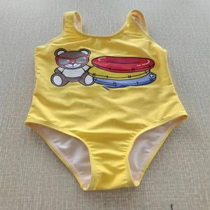 Lovely Girls Brand Yellow One-Pieces Swimsuit Letters Printed Kids Trajes de baño Oso de dibujos animados Baby Girl Beach Traje de baño Niños Ch2438