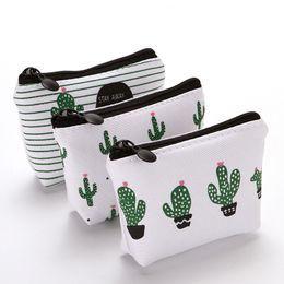 Mooie meiden munt portemonnee kinderen kleine canvas portemonnee schattige groene cactus bedrukte kind geldtas 3 stijlen