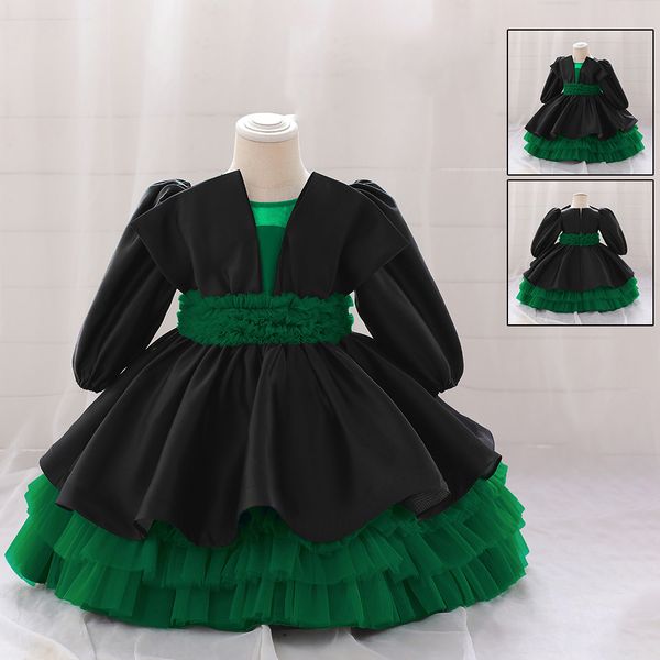 Robes de concours de beauté pour filles à manches longues, joli bijou vert/noir, robes de demoiselle d'honneur, robes d'anniversaire/de fête pour filles, jupes de tous les jours, vêtements pour enfants SZ 2-10 D327212