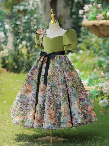 Preciosos vestidos de la joya verde de joyas de joya de los vestidos de fiesta/fiesta de la niña vestidos de niña de las flores de las niñas de todos los días ropa para niños sz 2-10 d413319 espíritu de madera