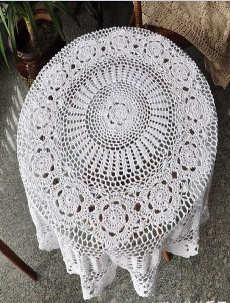 Belle table de crochet à main Belle table de crochet de crochette couverture de table ronde blanche pour le mariage à la maison AF0172626666
