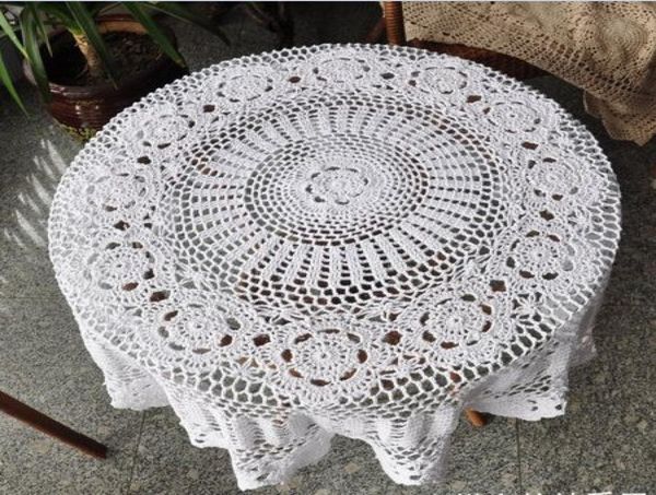 Belle table de crochet à main Belle table de table à crochet couvercle de table ronde blanc pour le mariage à la maison af0172106218