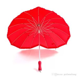 Beau coeur 16K ferme solide rouge droit soleil parapluie pluie femmes mariée Parasol outils cadeau mariage décoration ZA3545