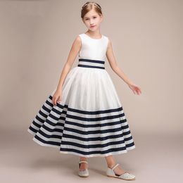 Precioso IvoryNavy azul tafetán joya vestidos de desfile para niñas vestidos de niña de flores vestidos de vacaciones falda de cumpleaños tamaño personalizado 22699