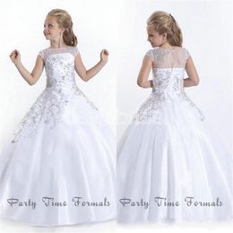 Lovely Jewel Neck Beads Flower Girl Dresses Apliques A Line Girls Pageant Dress Niños Ropa formal Primera comunión Dress244i