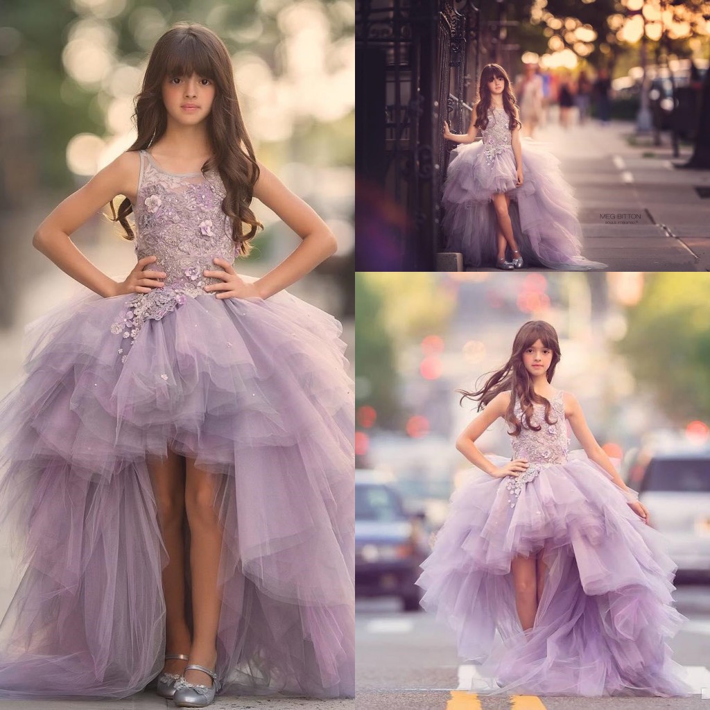 Adorabili piccole principessa ragazza convocazione ad alta lotulle applique a forma di gioiello senza schienale fiori fatti a mano spazzano treno per bambini abiti da ballo da ballo da ballo