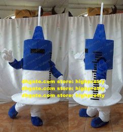 Belle Mascotte Costume Bleu Blanc Injection Seringue Injecteur Squirt Ustensiles Médicaux Avec Blancs Seringues Aiguille No.4679