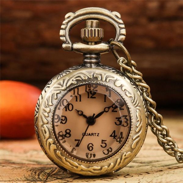 Belle petite taille petite montre de poche classique Antique Quartz montres analogiques horloge pour hommes femmes enfants collier pendentif chaîne cadeau 282d
