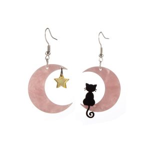 Belle lune acrylique boucles d'oreilles pour femmes filles irrégulière or chat noir assis sur la moitié des étoiles dorées boucles d'oreilles pendantes bijoux de mode