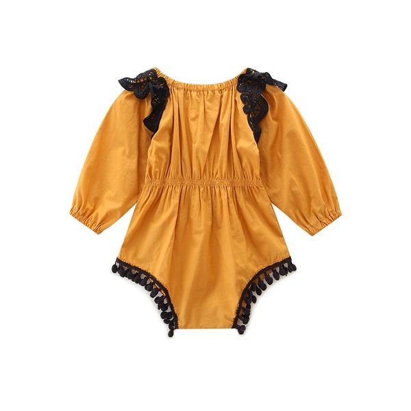 Belle nouveau-né bébé fille vêtements à manches longues dentelle gland barboteuse jaune bébé vêtements enfant en bas âge enfants gland combinaison une pièce sunsuit tenues