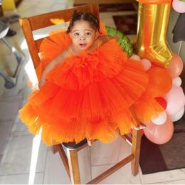 Mooie oranje baby tule tutu rok kinderen gezwollen gelaagde ruches rok voor kleine meisjes verjaardag pography shoot elastische taille 240403