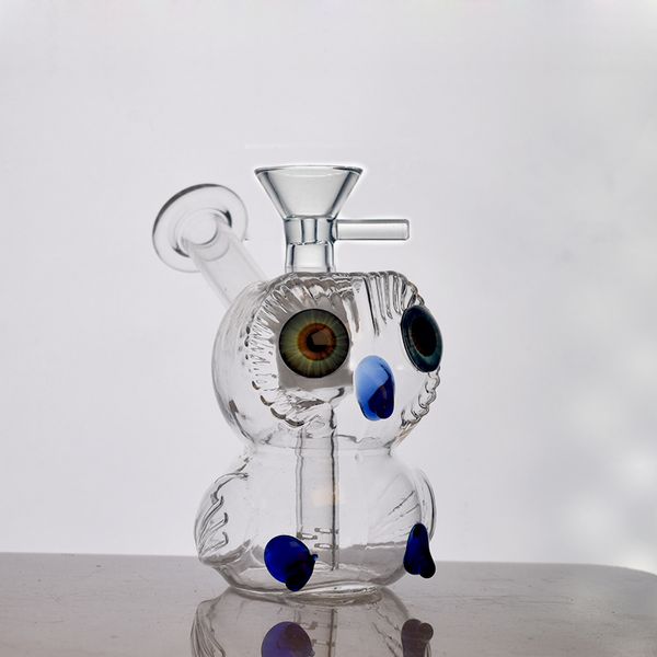 Preciosa forma de búho Mini Bongs de vidrio Hookah Bubbler Recycler Oil Dab Rigs Pipas de agua de vidrio Pipa para fumar Ash Catcher Hookahs con recipiente y recipiente de aceite de 14 mm