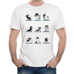 Mooie Panda Siberische Husky Dog Tekkel Yo-Ga Art Grappige Print T-shirt Zomer Mode T-shirt Cool Boy Tops Man Short Mouw 210716