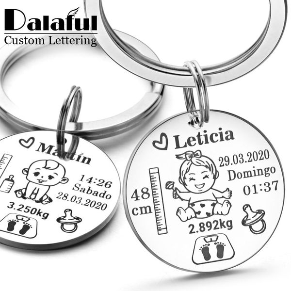 Encantador llavero personalizado para bebés, niños y niñas, nombre de nacimiento, peso, altura para recién nacidos, conmemoración, nuevo llavero de regalo para mamá y papá, P026_C