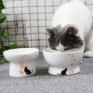 Belle Pet Feeder Bowl Cartoon Forme Highfoot Single Mouth Antidérapant Céramique Dog Cat Food Products Drinking Y200917