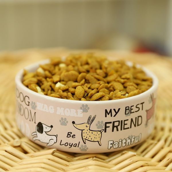 Lovely Pet Feeders Patrón de dibujos animados en inglés de alta calidad gruesa antideslizante cuencos de cerámica para perros y gatos Suministros Accesorios Y200917